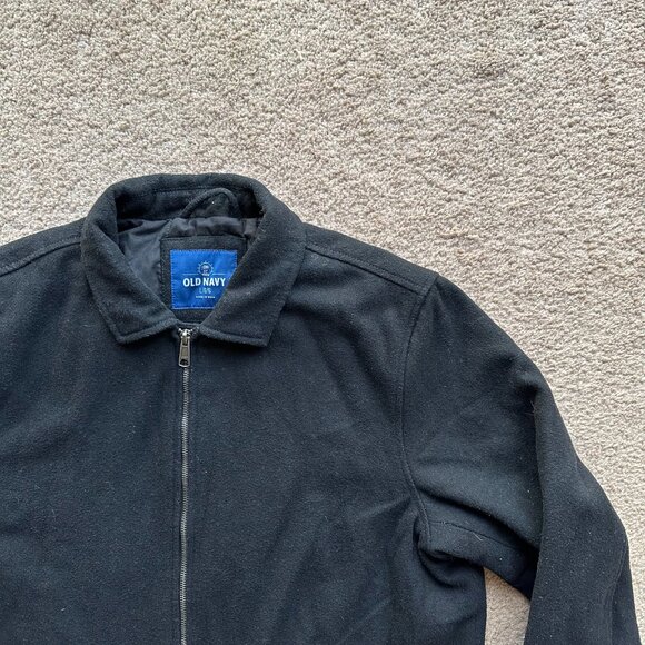 Old Navy Jacket Mens Large Wool Blend Full Zip Spread Collar Black Pockets - Picture 5 of 12